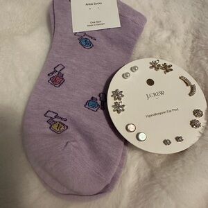 J. Crew Lavender Kids Ankle Socks and Earring Set